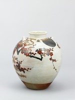 Tea urn decorated with picture of plum trees in the moonlight, in overglaze enamels image
