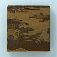 Writing box with motif of ox-drawn coach in mother-of-pearl inlayimage