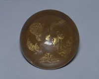 Brown-glazed bowl with tree peony motif in gold, and silver-band along the edge image