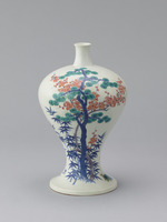 Wine jar depicting a pine tree, a plum tree, and bamboo in overglaze enamelsimage