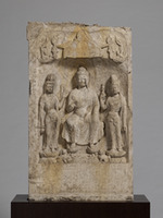 Buddha Triad alcove, stone relief image