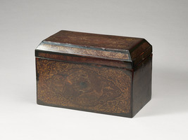 Sutra box depicting peacocks in gold inlayimage