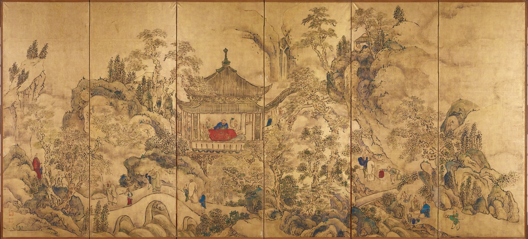 中国福州漆器「山水楼閣図角盆」
