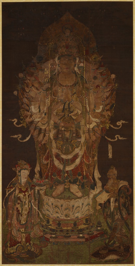 複製◆仏画◆工芸◆古仏画◆絹本 仏教美術 仏教聖品 千手観音像 大きい