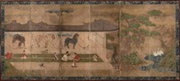 江戸時代後期幕末頃武家旧家蔵出馬上武者絵図古文書資料横幅４４Ｘ縦３２センチ額装品 前澤友作がDIC旧蔵の等伯の重文《烏鷺図屏風》を収蔵。一般公開