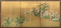 屏風　6面　江圃作　更更に10％値下げしました e国宝 - 秋草図屏風