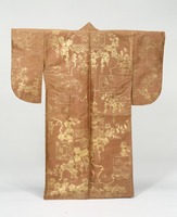 Surihaku (Nō costume)—design of decorated shikishi and grape pattern on violet fabricimage