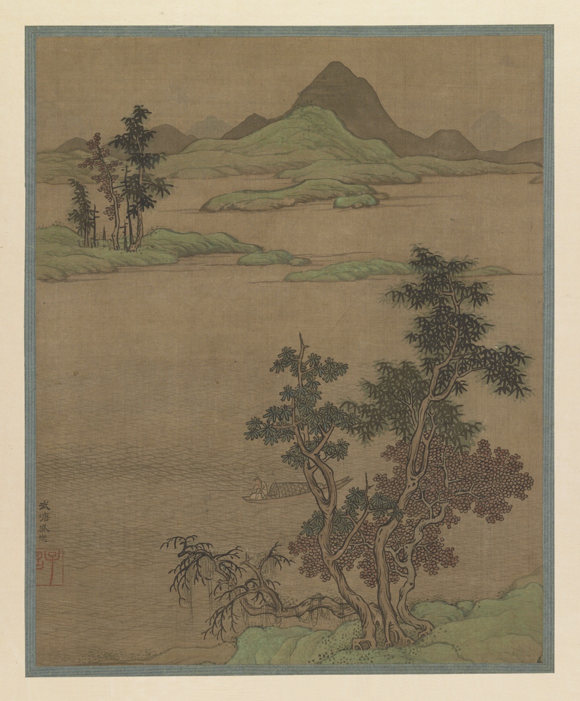 【水墨画 / 山水図 】水墨 絵画 骨董品 中国絵画 中国絵図 骨董品 中国骨董水墨画名作【故宮博物院国宝唐寅山水名作刺繍複製、最