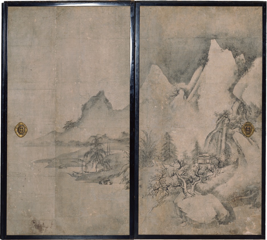 真作】小川鴻城/観山聴泉図/山水図/人物図/掛軸/名家伝来/AD-638