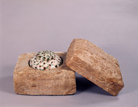 Tricolor-Glazed Lidded Cinerary Urn and Stone Containerimage